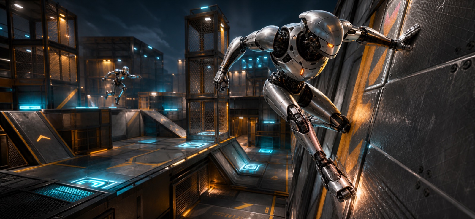 A fighter runs through the elevated Iron Reach arena