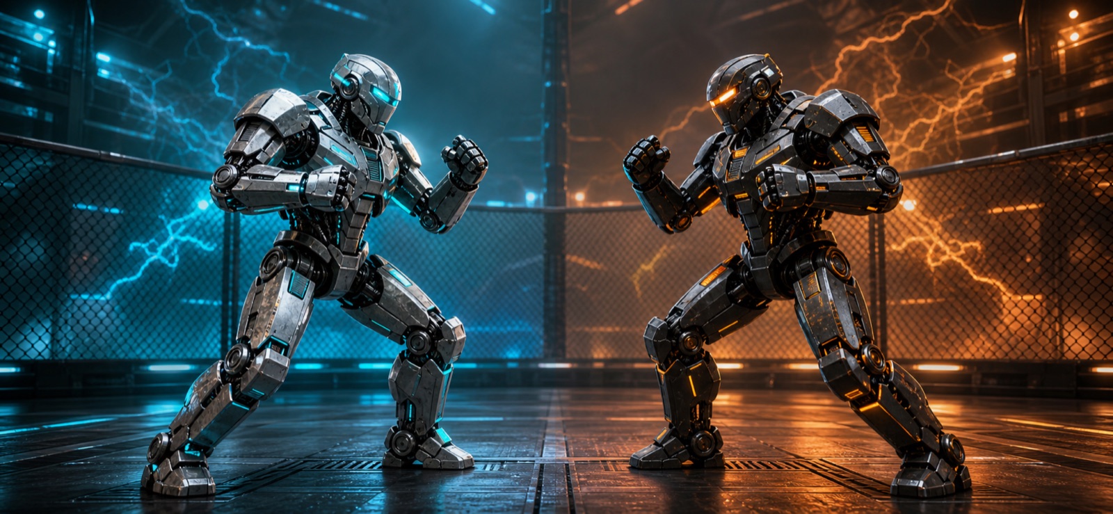 Two robots square off for an online one versus one match